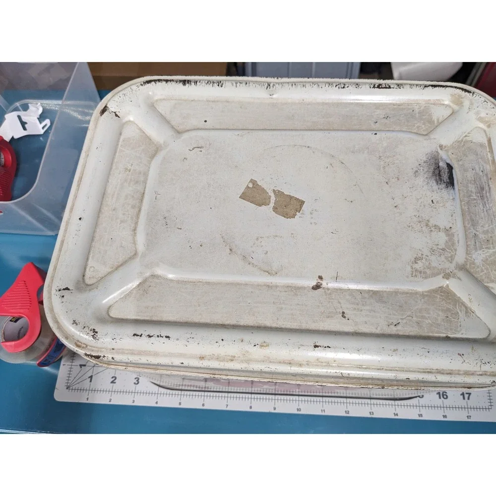 Vintage Metal Bread Box‎ Hand Painted Red Fruit Farmhouse Cream Bread Bin 13.5in